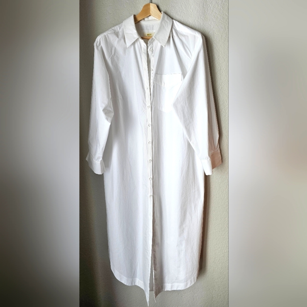 Anthropologie Soren Long-Sleeve White Shirt Dress by Maeve 1X